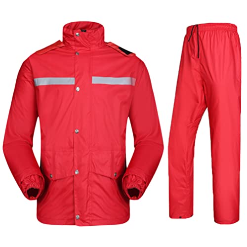 Oralidera Herren Regenanzug mit Kapuze Wasserdichter Anzug Reflektierender Regenjacke und Regenhose Regenkleidung Fahrrad Outdoor Regenkombi, Rot, XXL von Oralidera