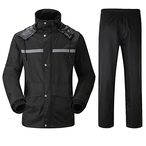 Oralidera Herren Regenanzug mit Kapuze Wasserdichter Anzug Reflektierender Regenjacke und Regenhose Regenkleidung Fahrrad Outdoor Regenkombi, Schwarz, XL von Oralidera