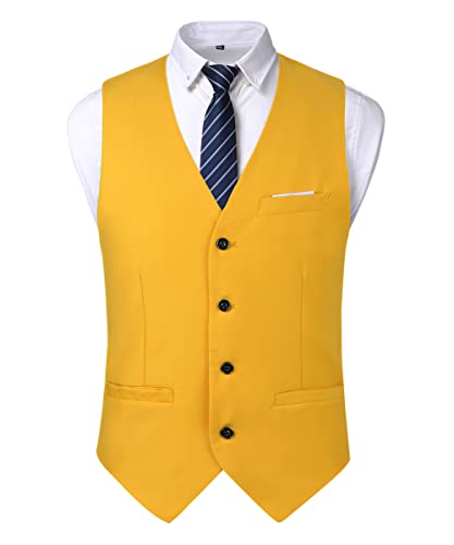 Oralidera Herren Slim Fit Sakko Business Weste Anzugweste Freizeit V-Ausschnitt Ärmellose Westen Hochzeit Knopfleiste Anzug Weste (Gelb, 3XL) von Oralidera