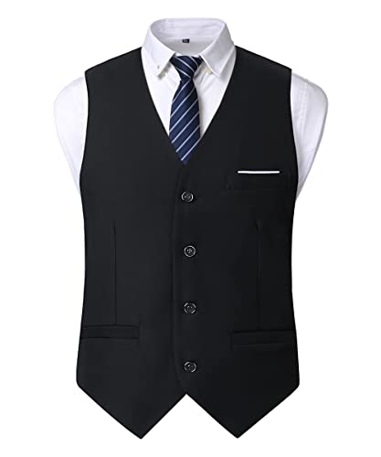 Oralidera Herren Slim Fit Sakko Business Weste Anzugweste Freizeit V-Ausschnitt Ärmellose Westen Hochzeit Knopfleiste Anzug Weste (Schwarz, 3XL) von Oralidera