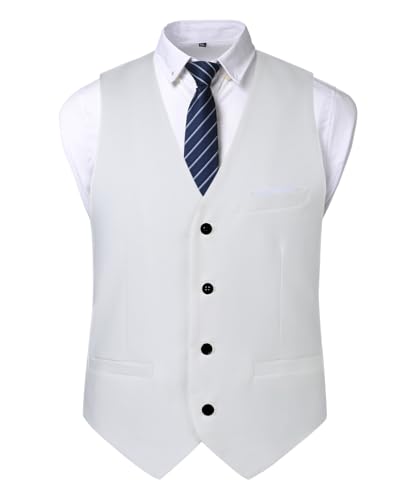 Oralidera Herren Slim Fit Sakko Business Weste Anzugweste Freizeit V-Ausschnitt Ärmellose Westen Hochzeit Knopfleiste Anzug Weste (Weiß, XXL) von Oralidera