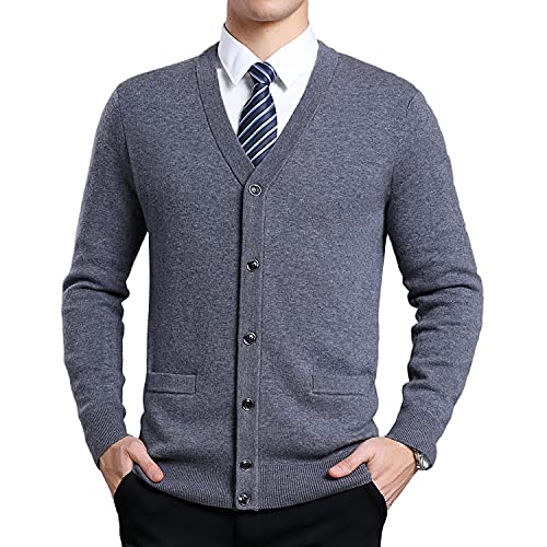 Oralidera Herren Slim Fit V-Ausschnitt Strickjacke Feinstrick Merino-Cardigan Weste Männer Langarm Pullover mit Knopfverschluss von Oralidera