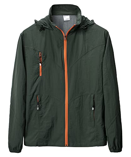 Oralidera Herren Sommer Dünne Trainingsjacken Multi Taschen Leicht Kapuze Sportmantel Outdoor Bomber Cargo Jacke mit Reißverschlusstaschen, Grün, L von Oralidera