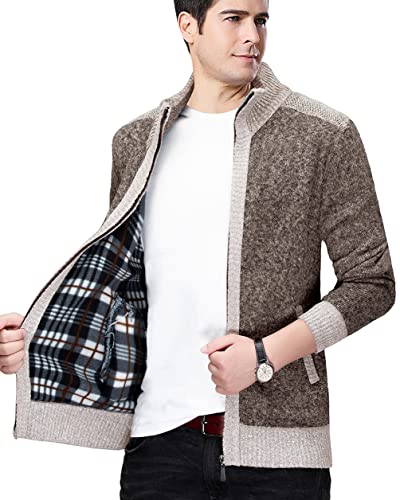 Oralidera Herren-Strickjacke Durchgehender Reißverschluss Langärmelig Warmer Pullover Fleece-gefüttert Wintermantel mit 2 Seitentaschen, Coffee, XL von Oralidera