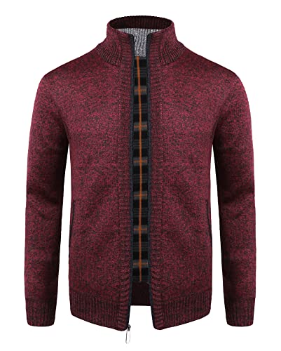 Oralidera Herren Strickjacke Mit Stehkragen Reißverschluss Herren Fleecejacke Langarm Winterjacke Sweatjacke Gestrickt Cardigan, Rot, XXL von Oralidera