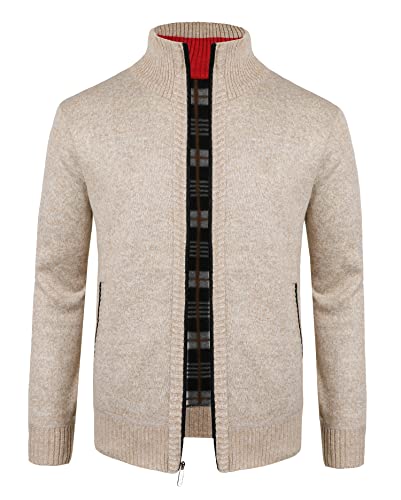 Oralidera Herren Strickjacke Mit Stehkragen Reißverschluss Herren Fleecejacke Langarm Winterjacke Sweatjacke Gestrickt Cardigan, Beige, M von Oralidera