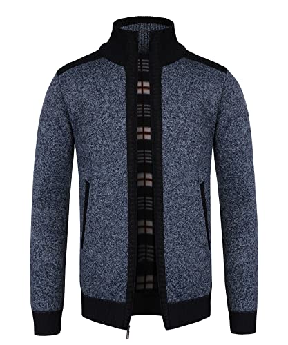 Oralidera Herren Strickjacke Stehkragen Gestrickt Cardigan Strickfleece-Jacke Fleecejacke mit Reißverschluss Langarm Winterjacke Outdoorjacke, Blau, L von Oralidera