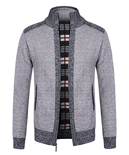 Oralidera Herren Strickjacke Stehkragen Gestrickt Cardigan Strickfleece-Jacke Fleecejacke mit Reißverschluss Langarm Winterjacke Outdoorjacke, Grau, L von Oralidera