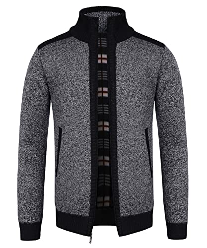 Oralidera Herren Strickjacke Stehkragen Gestrickt Cardigan Strickfleece-Jacke Fleecejacke mit Reißverschluss Langarm Winterjacke Outdoorjacke, Holzkohle, L von Oralidera