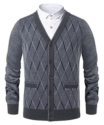 Oralidera Herren Strickjacke V-Ausschnitt Langarm Ärmel Cardigan Warme Soft-Touch Winterjacke mit Knopfverschluss und Taschen, Grau, S von Oralidera