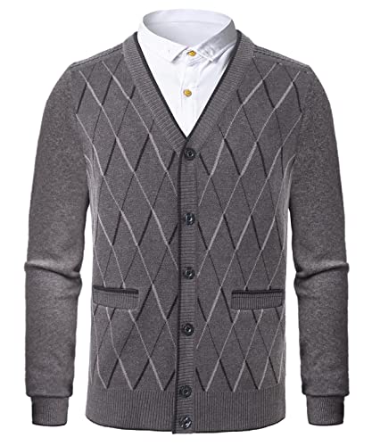 Oralidera Herren Strickjacke V-Ausschnitt Langarm Ärmel Cardigan Warme Soft-Touch Winterjacke mit Knopfverschluss und Taschen, Khaki, XL von Oralidera