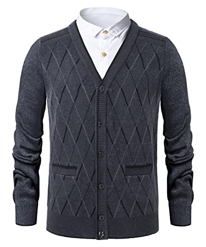 Oralidera Herren Strickjacke V-Ausschnitt Langarm Ärmel Cardigan Warme Soft-Touch Winterjacke mit Knopfverschluss und Taschen, Dunkelgrau, L von Oralidera