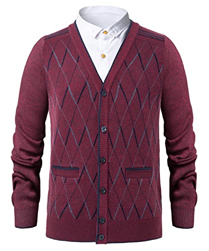 Oralidera Herren Strickjacke V-Ausschnitt Langarm Ärmel Cardigan Warme Soft-Touch Winterjacke mit Knopfverschluss und Taschen, Rot, XL von Oralidera