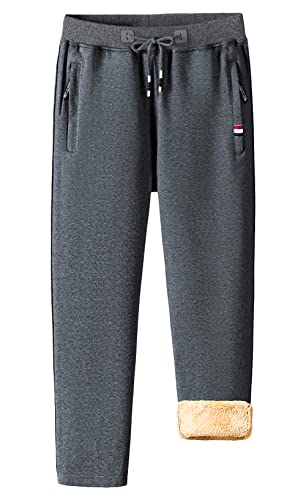 Oralidera Herren Trainingshose Fleece Gefütterte Lange Running-Hosen Freizeithose mit Kordelzug Winter Outdoor Sporthose Jogginghose mit Reißverschlusstaschen, A-Grau, M von Oralidera