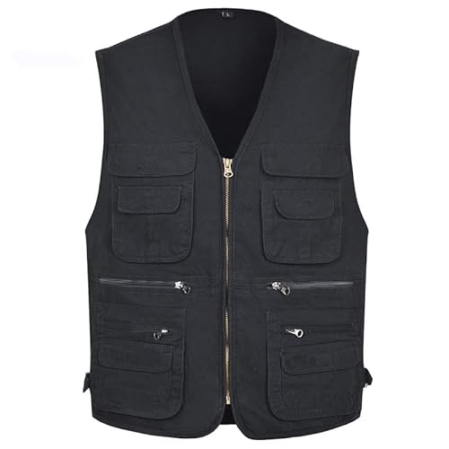 Oralidera Herren Weste Outdoor Wandern Anglerweste Fotografie Freizeitweste Sport Weste Baumwolle Safari Weste mit Vielen Taschen für Jagd Angeln Camping, Schwarz, M von Oralidera