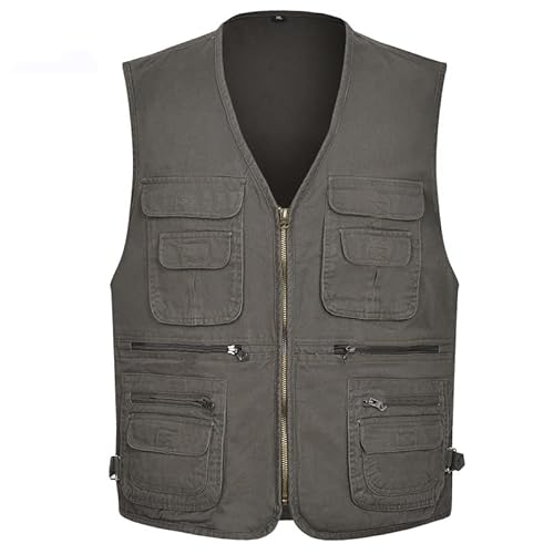 Oralidera Herren Weste Outdoor Wandern Anglerweste Fotografie Freizeitweste Sport Weste Baumwolle Safari Weste mit Vielen Taschen für Jagd Angeln Camping, Dunkelgrün, L von Oralidera