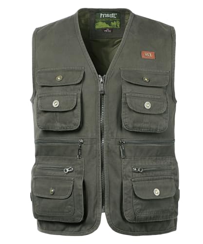 Oralidera Herren Outdoor Jagdweste Reporterwesten Ärmellos Jacke Anglerweste Fotografie Freizeitweste Safari Weste mit Vielen Taschen für Jagd Angeln Camping, Grün, 3XL von Oralidera