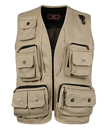 Oralidera Herren Angeln Weste Trekking Weste Outdoor Arbeitsweste Multifunktionsweste Freizeitweste Anglerweste mit Vielen Taschen, Beige, XL von Oralidera