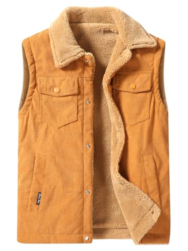 Oralidera Herren Winter Kord Weste Warme Fleeceweste Freizeit Steppweste Ärmellos Jacke Herrenwesten Winddicht Korduroy Winterweste, Gelb, M von Oralidera