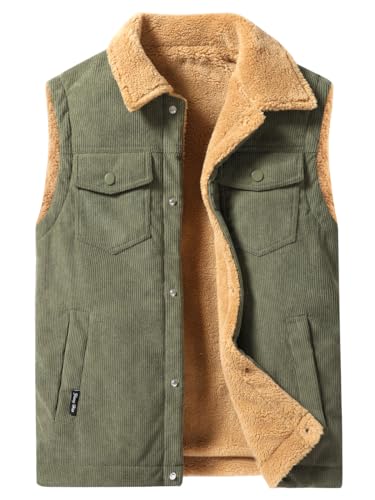 Oralidera Herren Winter Kord Weste Warme Fleeceweste Freizeit Steppweste Ärmellos Jacke Herrenwesten Winddicht Korduroy Winterweste, Grün, S von Oralidera