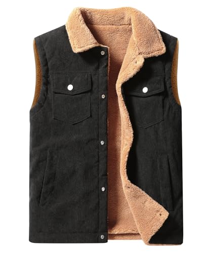 Oralidera Herren Winter Kord Weste Warme Fleeceweste Freizeit Steppweste Ärmellos Jacke Herrenwesten Winddicht Korduroy Winterweste, Schwarz, XL von Oralidera