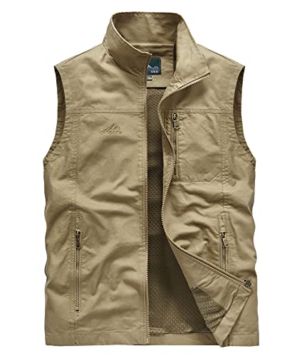 Oralidera Outdoor Safari Weste mit vielen Taschen Jagd und Angler Fotografie Sommer Wandern Weste Freizeitweste Trekking Ärmellose Jacke Funktionsweste, Khaki, M von Oralidera