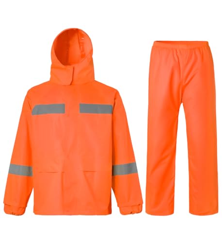 Oralidera Regenanzug für Herren Damen Reflektierend Winddicht Regenanzug Regenbekleidung Fahrrad Regenjacke und Regenhose Wasserdichter Anzug, Orange, XXL von Oralidera