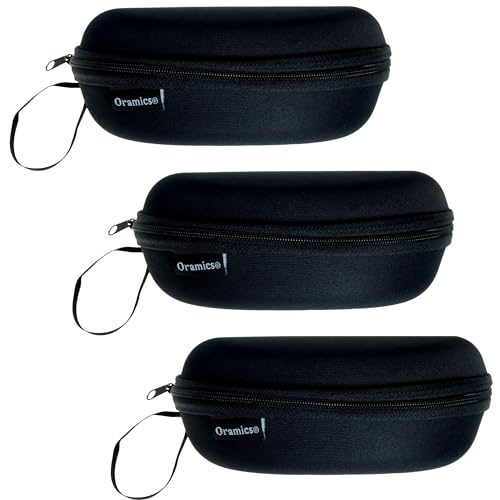 Oramics Hardcase Outdoor Brillenetui Textiletui stoß- und schlagfest in Schwarz 16x6,5x6cm - Hartschalen Brillen Etui Brillenbox hart groß multifunktional mit Reißverschluss zum Anhängen (3 Etuis) von Oramics