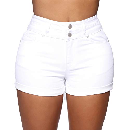 ORANDESIGNE Damen Jeansshorts Sommer Kurze Hose Jeans Ripped Loch Hotpants Shorts Denim 04-Weiß L von ORANDESIGNE