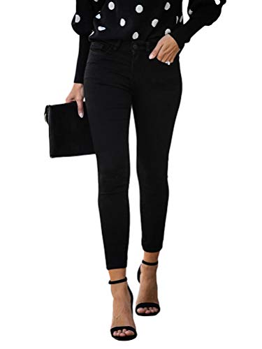 ORANDESIGNE Damen Skinny Jeans Mittlerer Bundhöhe Stretch Schmal Geschnittene Jeanshose Schwarz Medium von ORANDESIGNE