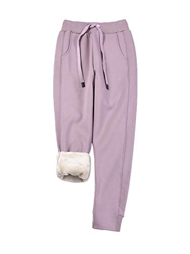 ORANDESIGNE Damen Sporthosen Lang Jogginghose Warme Fleece Hose Winter Verdickte Fleece Gefütterte Jogger Hose Traininghose Violett Small von ORANDESIGNE