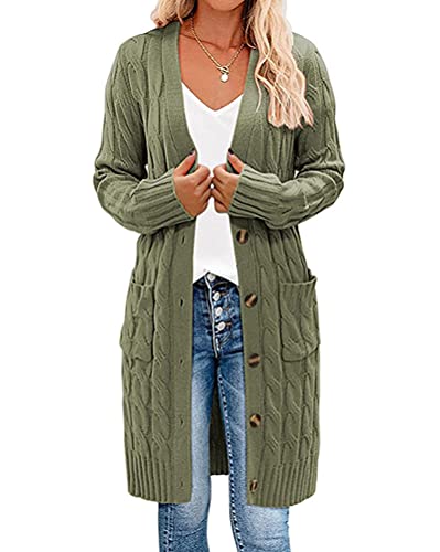 ORANDESIGNE Damen Strickjacke Langarm Offene Strickmantel Lang Casual Jacke Damen Übergangsjacke Stretchy Cardigan Open Front Sweater Outwear C-Armeegrün M von ORANDESIGNE