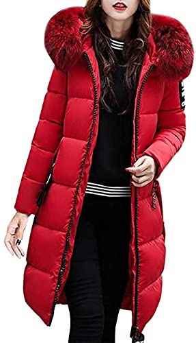 ORANDESIGNE Damen WinterJacke Wintermantel Lange Warme Winter Mantel Dicke Daunenjacke Parka Winter Warm Outwear Jacke Langer Gerader Mantel Mit Kapuze Rot DE 40 von ORANDESIGNE