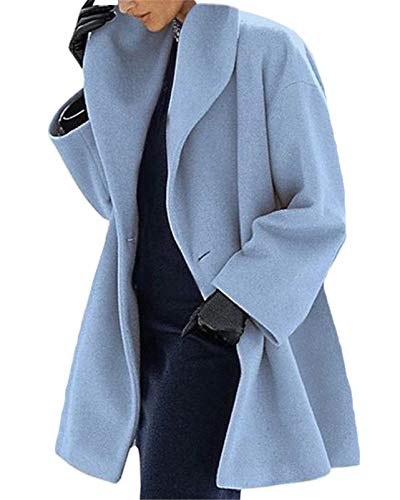 OranDesigne Damen Wollmantel Trenchcoat Jacke Lang Warm Wintermantel Übergangs Jacke Parka mit Reverskragen Blau 3XL von ORANDESIGNE