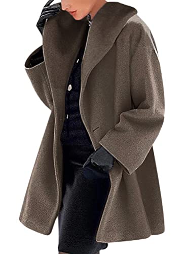 ORANDESIGNE Damen Wollmantel Trenchcoat Jacke Lang Warm Wintermantel Übergangs Jacke Parka mit Reverskragen Braun 3XL von ORANDESIGNE