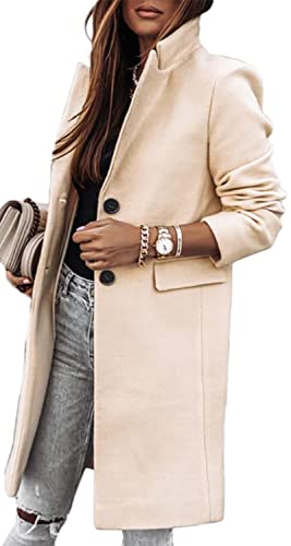 ORANDESIGNE Jacke Damen Trenchcoat Langer Herbst Winter Mantel Trenchcoat Warm Slim Langer Jacken Overcoat Oberbekleidung Mode Einfarbig Revers Damenmantel Wollmantel Windjacke Z1 Beige 2XL von ORANDESIGNE