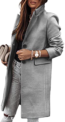 ORANDESIGNE Jacke Damen Trenchcoat Langer Herbst Winter Mantel Trenchcoat Warm Slim Langer Jacken Overcoat Oberbekleidung Mode Einfarbig Revers Damenmantel Wollmantel Windjacke Z1 Grau L von ORANDESIGNE