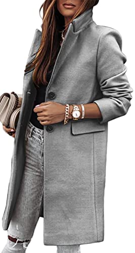 ORANDESIGNE Jacke Damen Trenchcoat Langer Herbst Winter Mantel Trenchcoat Warm Slim Langer Jacken Overcoat Oberbekleidung Mode Einfarbig Revers Damenmantel Wollmantel Windjacke Z1 Grau XL von ORANDESIGNE