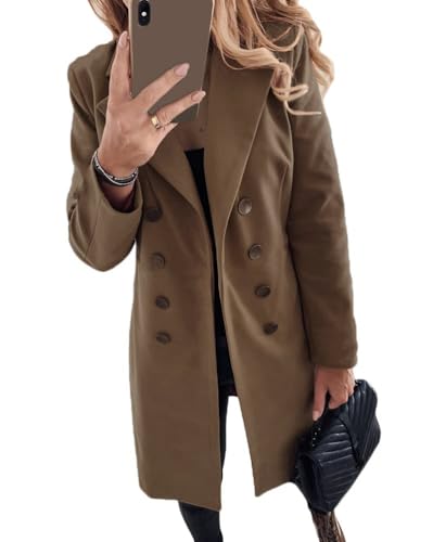 ORANDESIGNE Jacke Damen Trenchcoat Langer Herbst Winter Mantel Trenchcoat Warm Slim Langer Jacken Overcoat Oberbekleidung Mode Einfarbig Revers Damenmantel Wollmantel Windjacke Z1 Khaki L von ORANDESIGNE