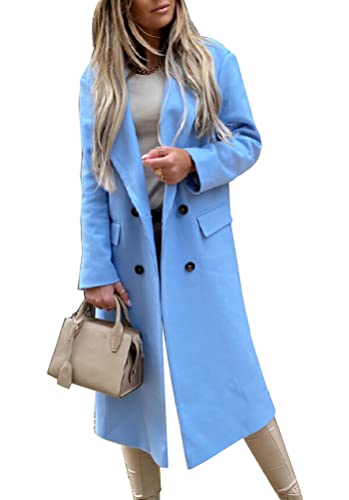 ORANDESIGNE Jacke Damen Trenchcoat Langer Herbst Winter Mantel Trenchcoat Warm Slim Langer Jacken Overcoat Oberbekleidung Mode Einfarbig Revers Damenmantel Wollmantel Windjacke Z3 Blau XXL von ORANDESIGNE