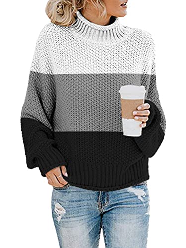 ORANDESIGNE Pullover Damen Rollkragenpullover Elegant Strickpullover Grobstrickpullover Winter Casual Lose Pulli Langarm Oberteile C 06 XS von ORANDESIGNE