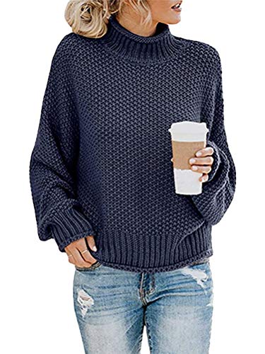 ORANDESIGNE Pullover Damen Rollkragenpullover Elegant Strickpullover Grobstrickpullover Winter Casual Lose Pulli Langarm Oberteile Marine Medium von ORANDESIGNE