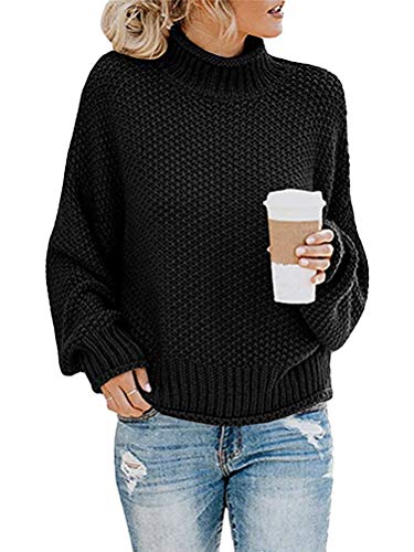 ORANDESIGNE Pullover Damen Rollkragenpullover Elegant Strickpullover Grobstrickpullover Winter Casual Lose Pulli Langarm Oberteile Schwarz X-Large von ORANDESIGNE