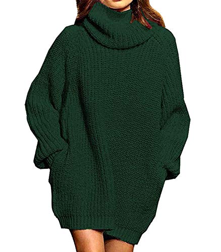 ORANDESIGNE Strickkleid Damen Oversize Rollkragenpullover Winter Einfarbige Langarm Kleid Pulloverkleid Elegant Winterkleider mit Rollkragen 01 Grün Medium von ORANDESIGNE