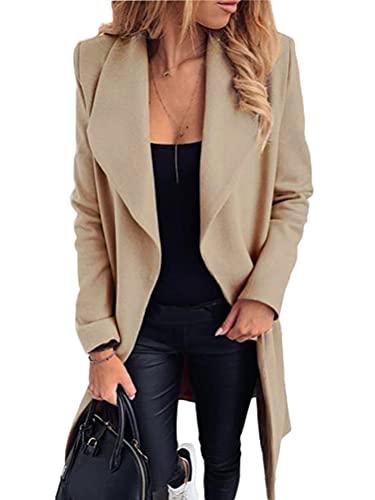 ORANDESIGNE Wintermantel Damen Lang Einfarbig Wollmantel Outwear Revers Mantel Frauen Mittellanger Mantel Elegant Schlank Mantel Z1 Aprikose L von ORANDESIGNE