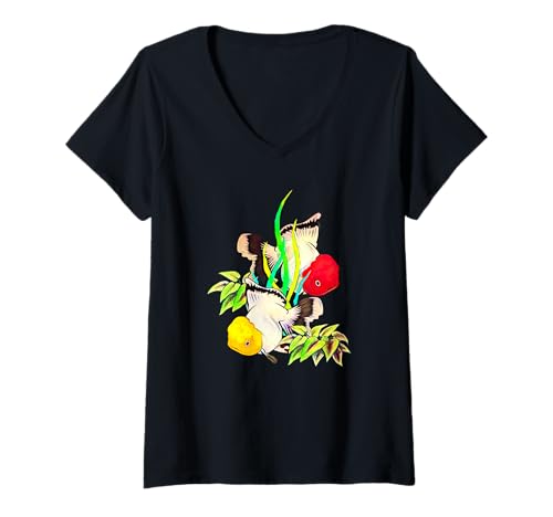 Damen Oranda Fancy Goldfisch Ornament Aquarium mit roter Kappe T-Shirt mit V-Ausschnitt von Oranda Goldfish Tees