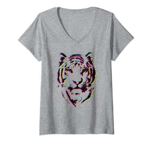 Damen Graffiti-Tiger-Farbwechsel T-Shirt mit V-Ausschnitt Damen Graffiti-Tiger-Farbwechsel T-Shirt mit V-Ausschnitt von Oranda Studios