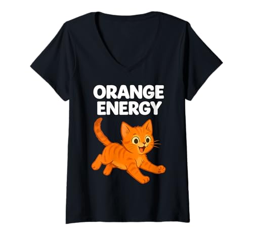 Damen Orange Energy Katze Männer Frauen Kinder Geschenk T-Shirt mit V-Ausschnitt Damen Orange Energy Katze Männer Frauen Kinder Geschenk T-Shirt mit V-Ausschnitt von Orange Energy Cat