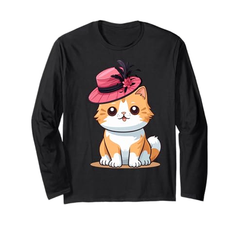 Oranger Hut Katze mit lustigem Unisex-Design für Männer und Frauen T-Shirt Langarmshirt von Orange Hat Cat With Funny Unisex Design Tee