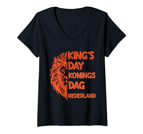 Damen Oranje Koningsdag Nederland Kings day 2024 Netherlands Lion T-Shirt mit V-Ausschnitt Damen Oranje Koningsdag Nederland Kings day 2024 Netherlands Lion T-Shirt mit V-Ausschnitt von Orange Koningsdag Kingsday Königstag Kings Day